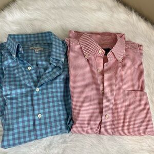 Peter Millar performance poplin gingham shirt and Vinyard Vines Red Shirt